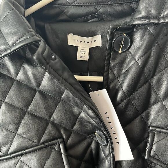 Top Shop Quinn Faux Leather Jacket Size UK 8/US 4 - Picture 2 of 10